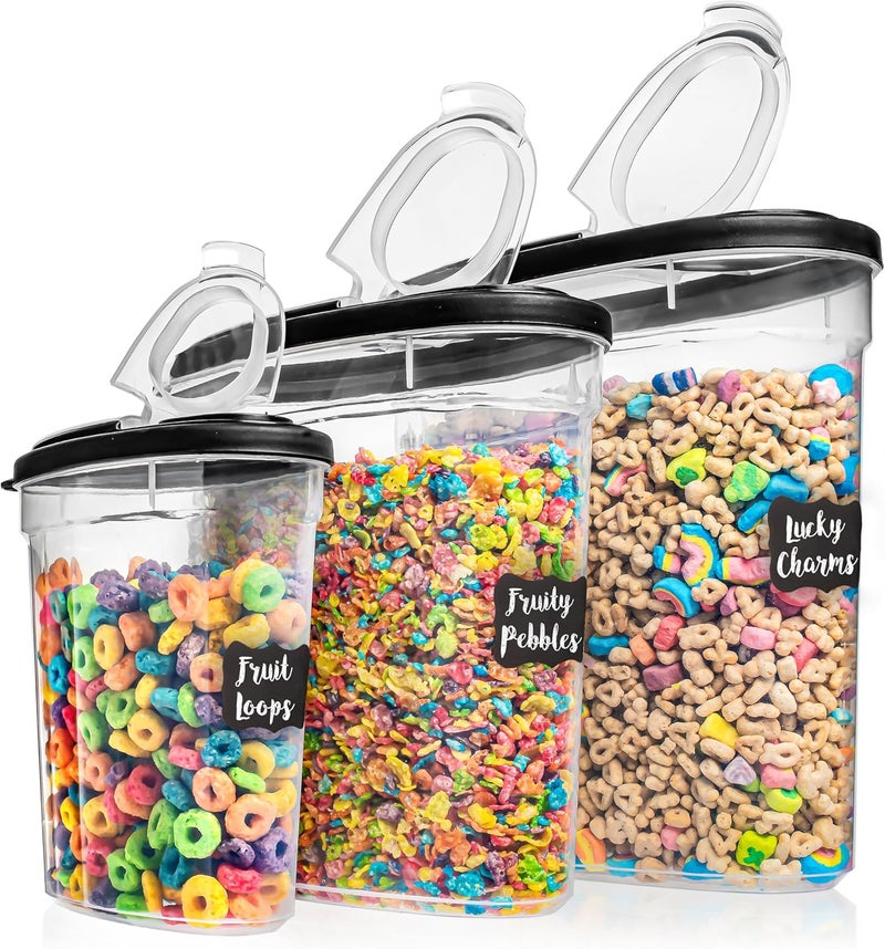 Shazo 3 PC Cereal Container Storage Set (5.2L, 2.8L, 1.2L) - Large Airtight Food Storage Containers with Flip-Top Lids, BPA-Free Plastic Cereal Dispenser for Pantry, Rice, Flour, Sugar & Pasta - Image 1